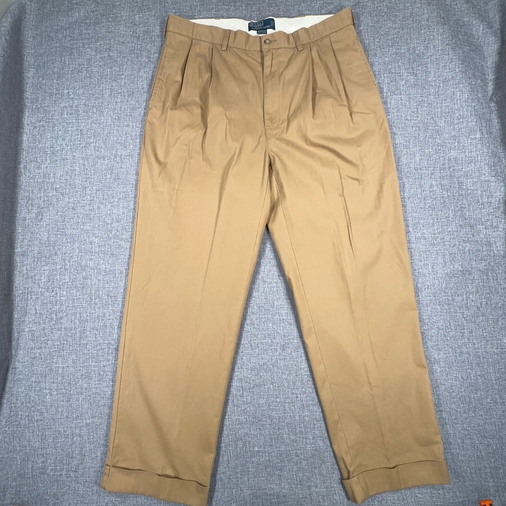 Polo Ralph Lauren Hammond Pant Mens 36x30 (Fits 35x29) Tan Double Pleated Cuffed